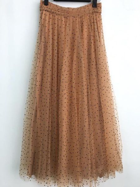 

skirts woman nude dot print tulle longueur midi elastic high waist long, Black