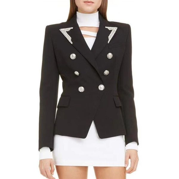 

women's suits & blazers high street 2021 designer blazer strass beading collar double breasted lion buttons jacket, White;black