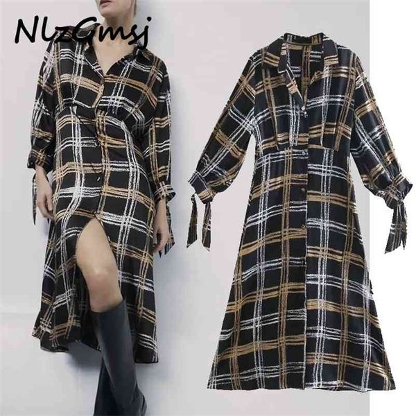 

dres vintage plaid shirt long sleeve bow office lady midi es female chic elegant vestido 210628, Black;gray