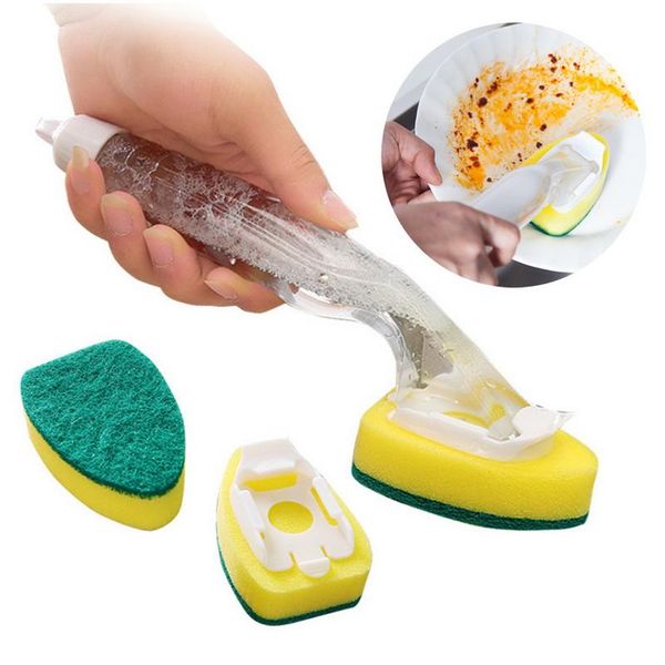 

cleaning cloths utensils device kitchen brush 2 head sponge automatic plus detergent long handle hydraulic washing pot