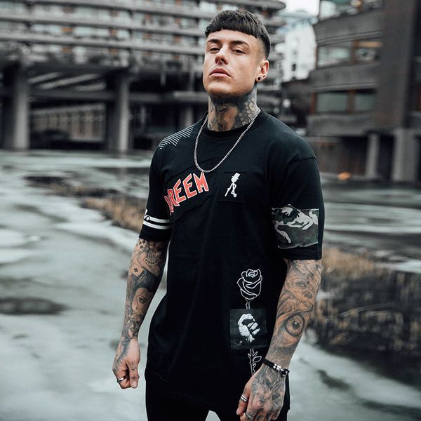 

men's fashion patchwork t shirts 2021 summer oversized printed short sleeve tshirts hip hop man graphic tee koszulka 7lwe, White;black