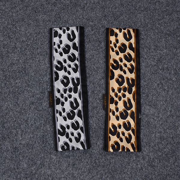 

new leopard print headband scarf 47.2 in ultra length 100% silk handle scarf small ribbon hair woman bag fashion hot, Blue;gray