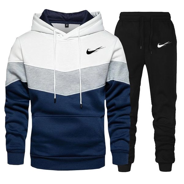 

men's brand fashion printed autumn winter hoodie and pants suit casual slim fit men's sports shirt jogging sportswear, Gray