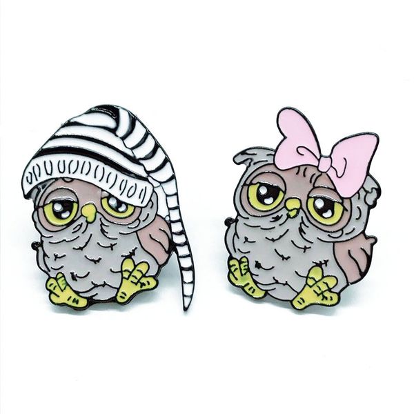 

cartoon cute owl brooches for women pink bow lapel pins little girls funny animal enamel paint badges denim shirt gift bag accessories colla, Gray
