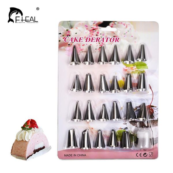 

cake tools fheal 24pcs/set bakeware stainless steel nozzle piping tips set dessert decorators decorating baking accessories