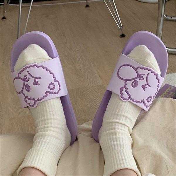 

summer women home slippers cute cartoon print eva flat heel non slip indoor bathroom slides sweet female ladies shoes girls 210619, Black