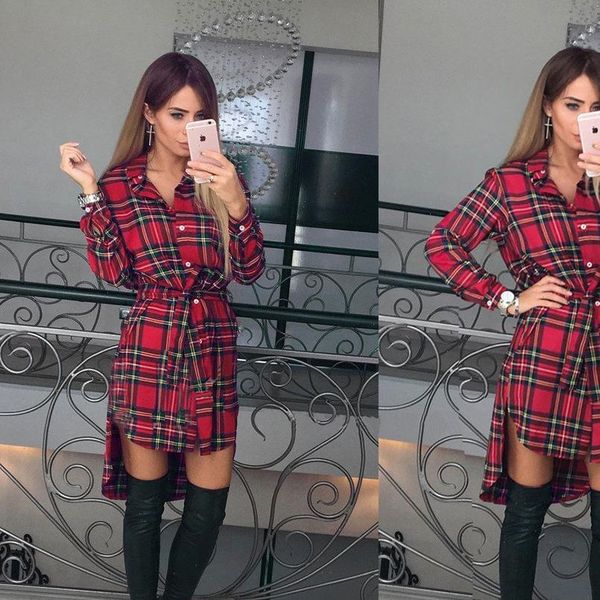 

casual belt femme fashion womens long sleeve henley color plaid tunic shirt autumn casual women tee shirts blouse, White