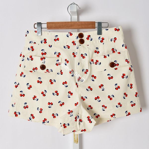 

2021 new cereja impresso shorts feminino doce fresco boto de cintura alta com zper vero nova cala jeans feminina 9dmz, Blue