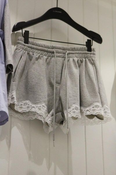 

women's shorts lace patchwork cotton women gray high waise loose female casual all match quality, White;black