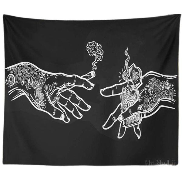 

tapestries white and black floral hands trippy hippie boho novelty by ho me lili tapestry decor for bedroom living room