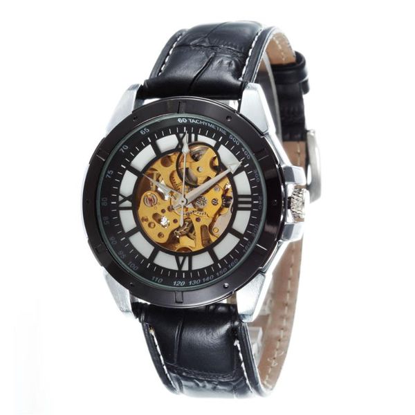 

wristwatches 2021 goer fashion brand men watch luxury wrist leather band automatic mechanical skeleton watches zegarek meski uhren, Slivery;brown