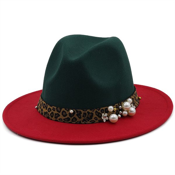 Fedoras Bulk Mulheres Chapéu 2021 Feltro Fedora Chapéus para Mulheres Mulher Panamá boné com Leopardo Pérola Banda Feminina Jazz Caps Outono Outono Atacado Presente de Natal