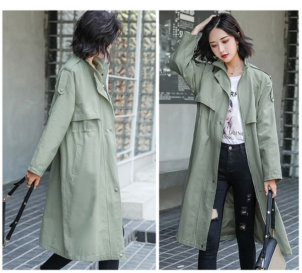 

cyjr 2021 new arrival young spring long fashion trench outwear female casual with thin coat hood j3rr, Tan;black