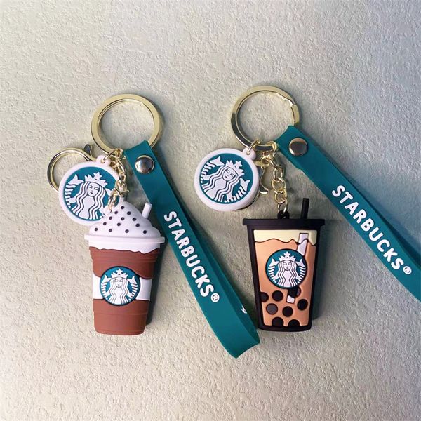 

pvc keychains stereo milk tea coffee cup keychain car key ring, Silver