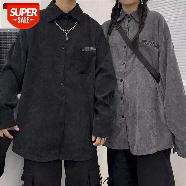 

Korean Ins Shirts Women Blouses Couple Trend Dark Harajuku Loose Wild Couple Corduroy Thin Coat Long Sleeve Shirts Punk Goth #j877, White