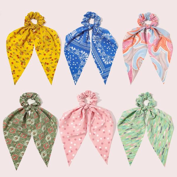 

hair accessories 2021 fashion spring floral hairband women satin long headbands girls ribbon ponytail scrunchies ties