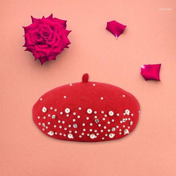 

pearl rhinestone women beret hat good skin-friendly warmth high comfort fleece autumn winter fashion pumpkin beanie cap1, Blue;gray