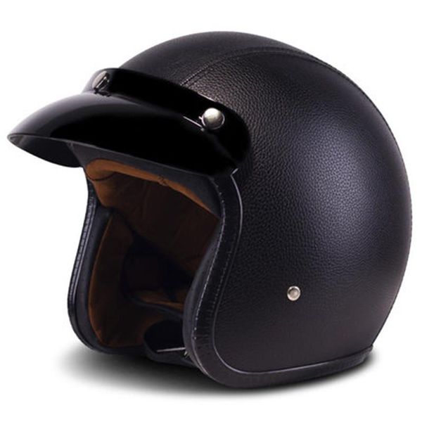 

motorcycle helmets pu leather 3/4 chopper bike helmet open face vintage black