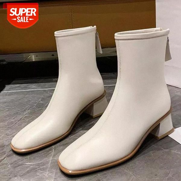 

black fashion zipper women boots soft pu leather ankle boots comfortable square low heel ladies shoes square toe #tm0m