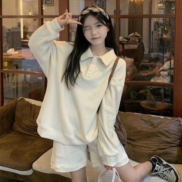 

women's tracksuits casual fashion two-piece set autumn 2021 loose collared high-waisted shorts cn(origin), Gray