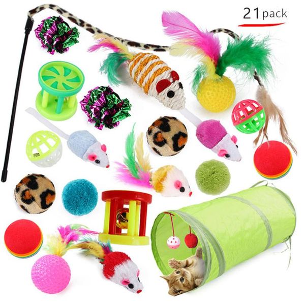 

cat toys lovely 13/20/21/28 pcs kit collapsible tunnel toy fun bell feather mice shape pet kitten dog interactive play