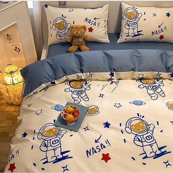 

bedding sets cotton 4pc twin full  sheet quilt cover for kids pillowcase 3pc single bed set spaceship star boy birthday gift