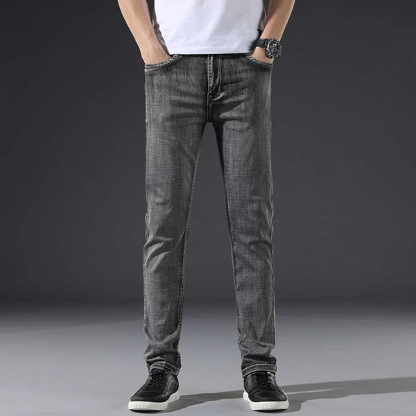 

high end grey jeans fashion trend slim straight spring and autumn korean versatile stretch men's pants, Blue