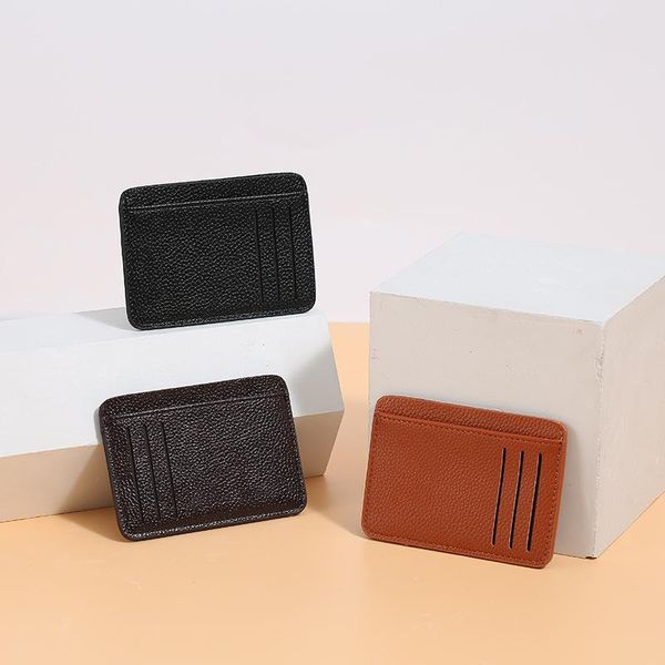 

card holders holder ultra-thin bank id storage folder men and women thin business solid color, Brown;gray