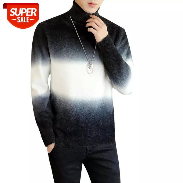 

turtleneck sweater men fashion tide mens pullovers autumn winter warm knitted sweater male tie dyeing pullovers menturtleneck #ky1m, White;black