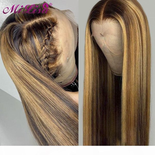 

26 inch ombre human hair wigs brown honey blonde lace front wigs for black women mi lisa brazilian straight remy highlight wig