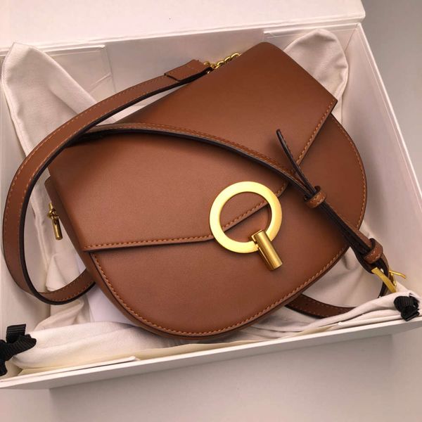 

2021 korean new half lock saddle cowhide women's small round single shoulder messenger bag