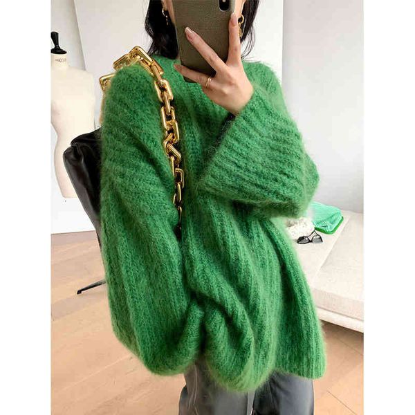 

women's sweaters [ewq] korea chic green soft waxy pullover sweater loose women mid long style autumn winter knitting mohair female 16r3, White;black