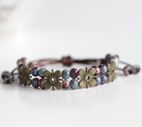 

charm bracelets fashion and womens hand-woven ceramic creative bracelet bohemian style literary jewelry gift, Golden;silver