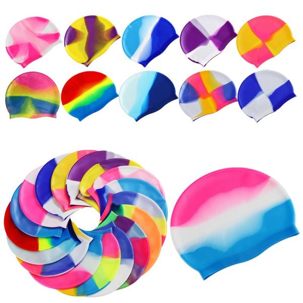 

swimming caps brand 18 colors waterproof silicone rubber children men women cap swim hat accessories