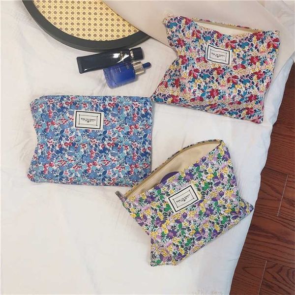 

retro floral makeup bag organizer cotton fabric women cosmetic bag necesserie pouch girls beauty brush storage bags clutch 211221