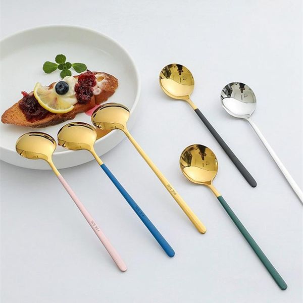 

spoons colorful long handle stainless steel small coffee gold tableware cutlery unique dessert spoon
