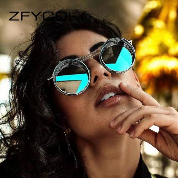 

outdoor eyewear zfycol brand design steampunk sunglasses men women retro gothic round male's glasses fashion metal driving goggle uv400