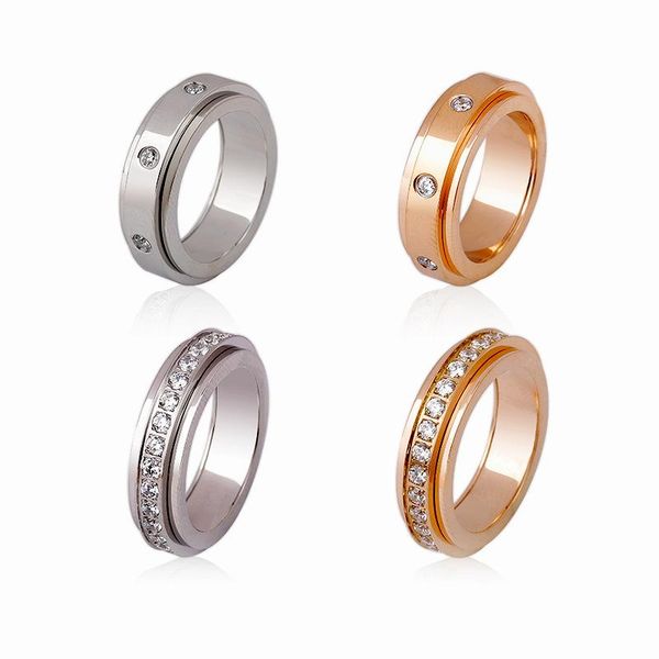 

wedding rings gothic luxury jewelry engagement ring high-quality stainless steel rotatable cnc inlaid stone full diamond couple, Slivery;golden