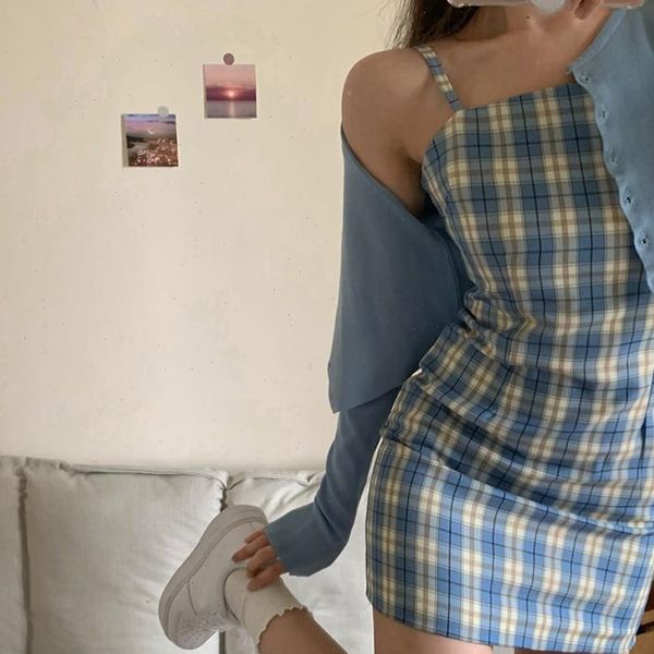 

dress women plaid flapper ropa mujer women fashion lattice print slim dress sleeveless strap dress mini dresses ropa mujer, Black;gray