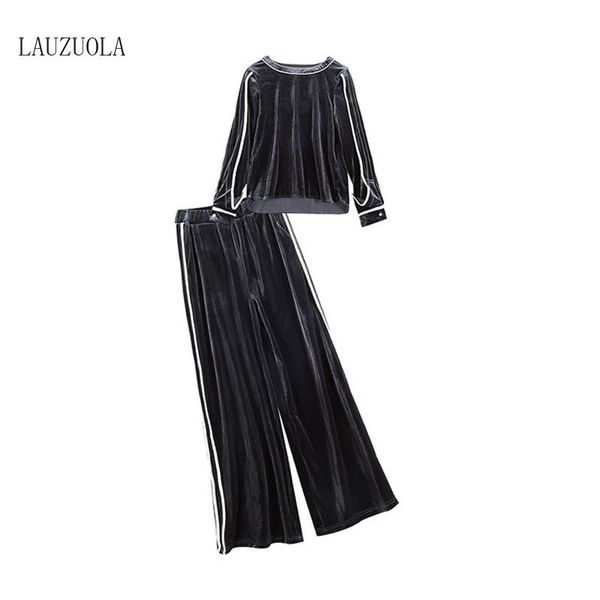 

women's two piece pants elegant fashion velvet set women velour tracksuit 2021 autumn winter long sleeve striped and wide leg, White