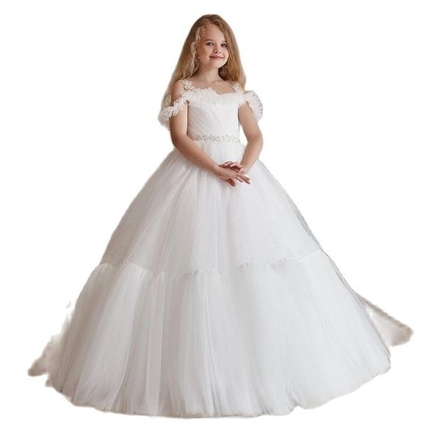 

girl's dresses ivory puffy flower girl dress off the shoulder tulle princess first communion gown wedding party, Red;yellow