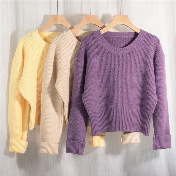 

colorfaith new 2021 spring women's sweater pullovers warm minimalist korean short elegant solid sweet lady jumpers sw6342 210218, White;black