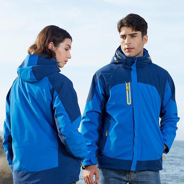 

autumn jacket men plus velvet thick hiking ski clothes female three-in-one outdoor assault clothes custom print logo, Gray;blue