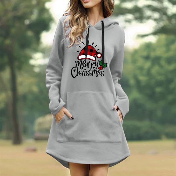 

casual dresses 2021 autumn long hoodies women pockets sleeve hooded sweatshirts loose oversized pullover hoodie dress, Black;gray