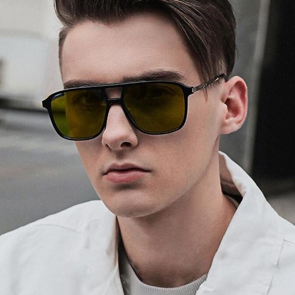 

outdoor eyewear retro yellow lens polarized sunglasses double bridge square driving glasses luxury designer men shades big oversized sun