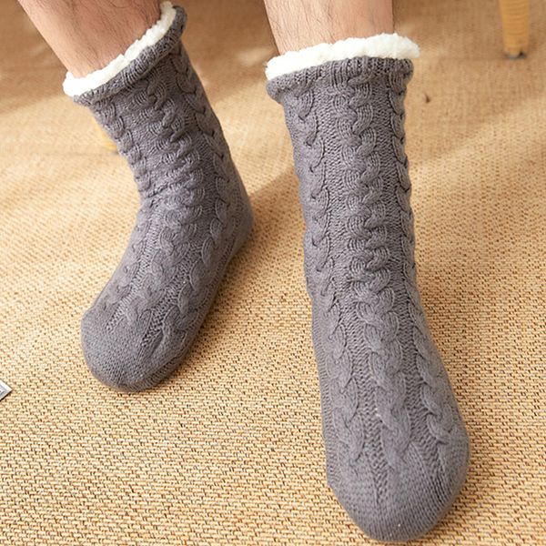 

winter slippers men socks slippers light weight house slippers big size indoor non-slip warm plush cotton male cozy, Black