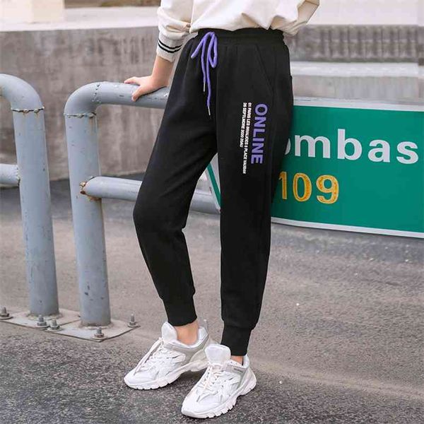 

arrival sport pants for kids girls cotton loose teenage sportwear clothes letter print leggings to 12 210622, Blue