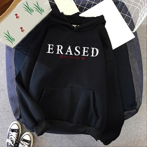

men's hoodies & sweatshirts fashion erased anime letter print hooded harajuku pullover sweatshirt, Black