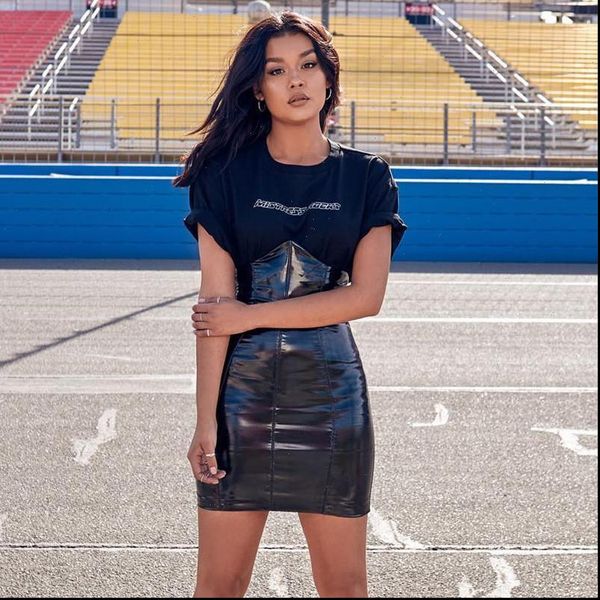 

skirt women high waist leather soft and comfortable paint zip pencil skinny slim short mini skirt mujer womens skirts, Black