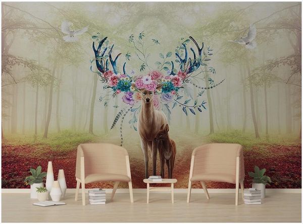 

wallpapers wdbh custom mural 3d po wallpaper fantasy forest elk flowers living room home decor wall murals for